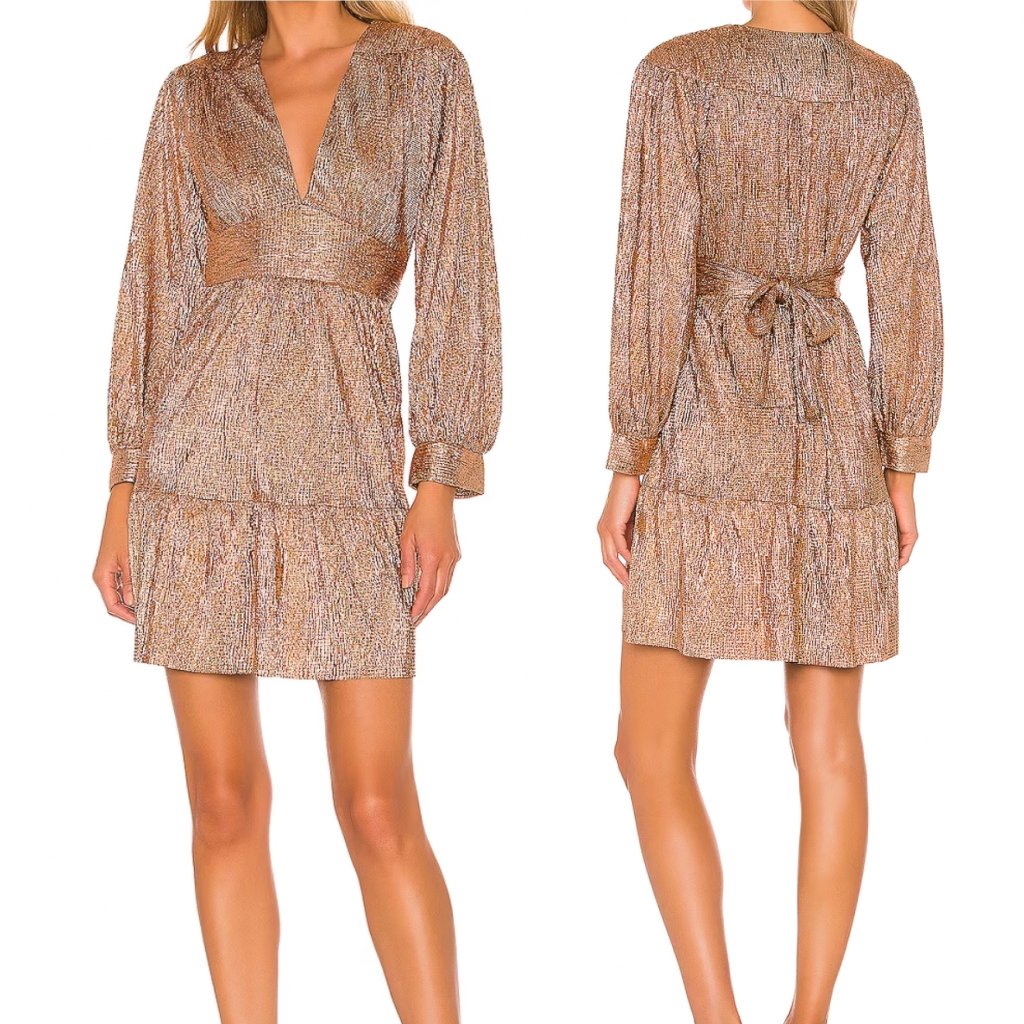 Sabina Musayev Balloon Sleeve Jamey Shimmer Mini Dress In Bronze Women's Size Xs